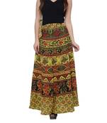 Green Cotton Printed Wrap Skirt