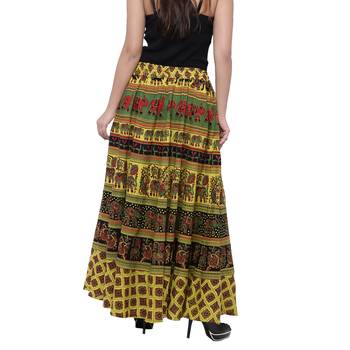 Green Cotton Long Printed  Skirt 2