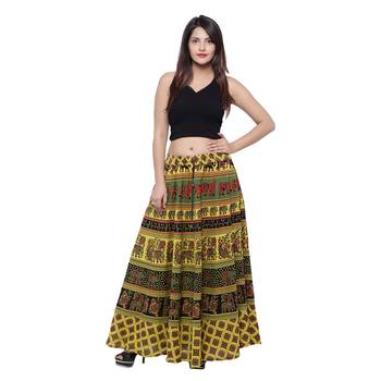 Green Cotton Long Printed  Skirt 3