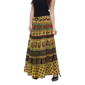 Green Cotton Long Printed  Skirt 4