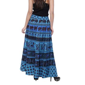 Blue Cotton Long Printed  Skirt 2