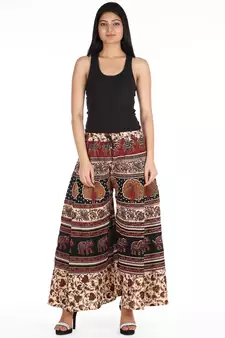 Beige Bagru Printed Cotton Palazzo