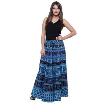 Blue Cotton Long Printed  Skirt 3
