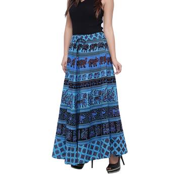 Blue Cotton Long Printed  Skirt 4