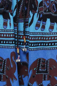 Blue Cotton Long Printed  Skirt