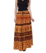 Yellow Cotton Long Printed  Skirt
