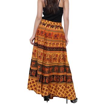 Yellow Cotton Long Printed  Skirt 2