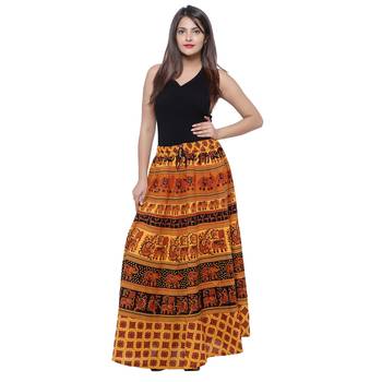 Yellow Cotton Long Printed  Skirt 3