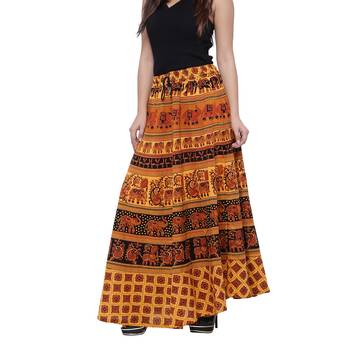 Yellow Cotton Long Printed  Skirt 4