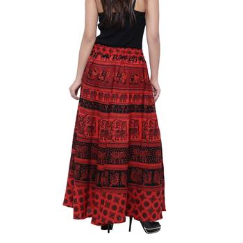 Red Cotton Long Printed  Skirt 2