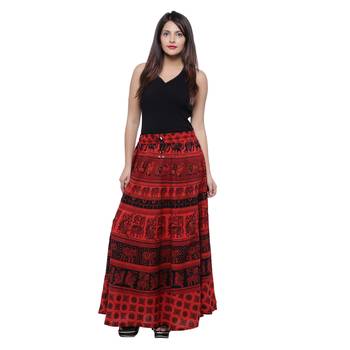 Red Cotton Long Printed  Skirt 3