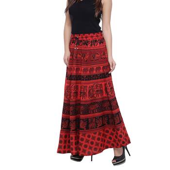 Red Cotton Long Printed  Skirt 4