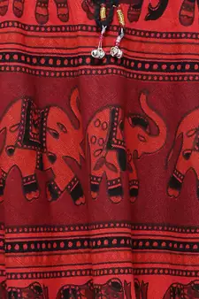 Red Cotton Long Printed  Skirt