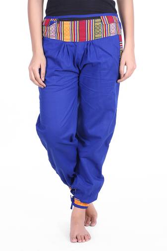 Blue Designer Solid Cotton Palazzo