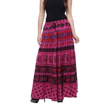 Pink Cotton Long Printed  Skirt 1