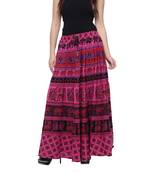 Pink Cotton Long Printed  Skirt