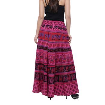 Pink Cotton Long Printed  Skirt 2