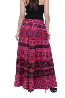 Pink Cotton Long Printed  Skirt