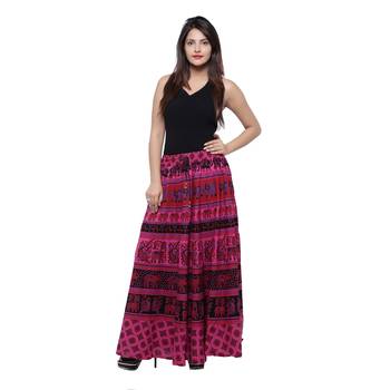Pink Cotton Long Printed  Skirt 3