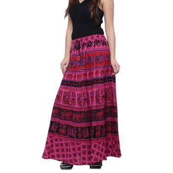 Pink Cotton Long Printed  Skirt 4