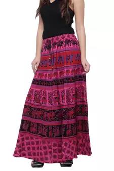 Pink Cotton Long Printed  Skirt