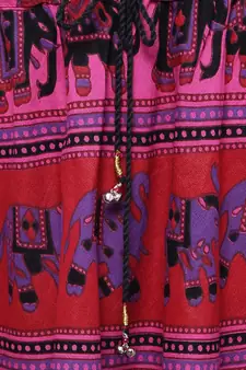 Pink Cotton Long Printed  Skirt