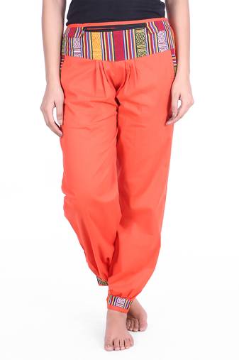 Orange Designer Solid Cotton Palazzo