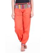 Orange Designer Solid Cotton Palazzo