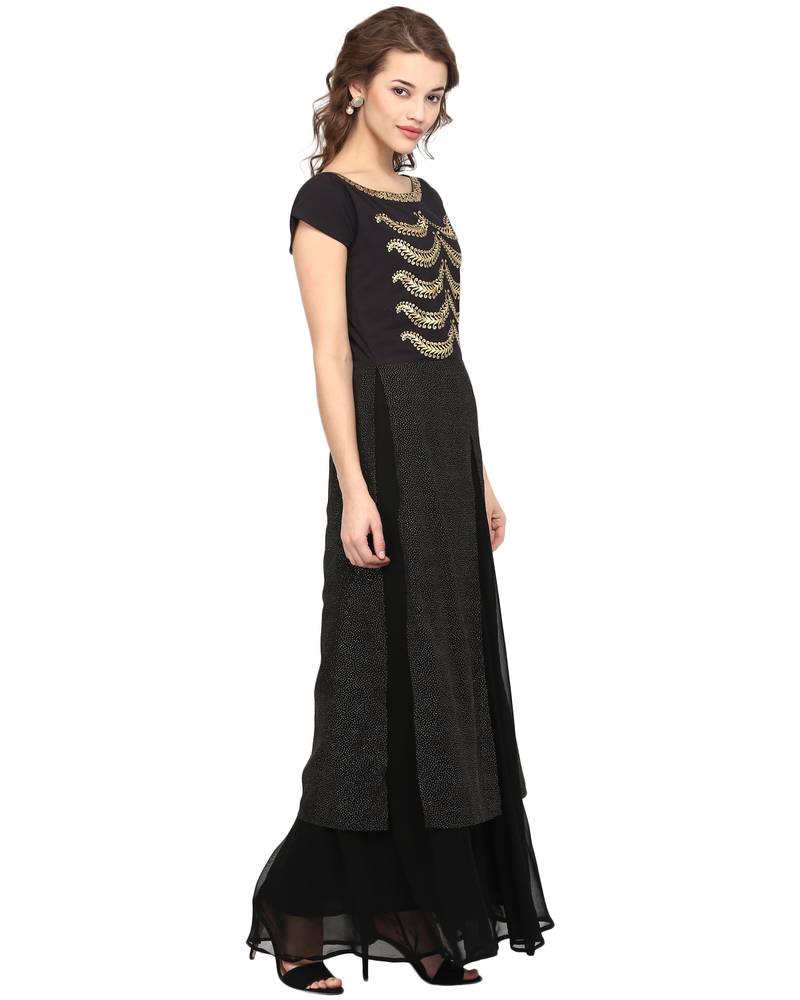 Black printed crepe stitched kurtas-and-kurtis