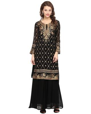 Black printed georgette stitched kurtas-and-kurtis 1