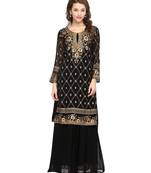 Black printed georgette stitched kurtas-and-kurtis