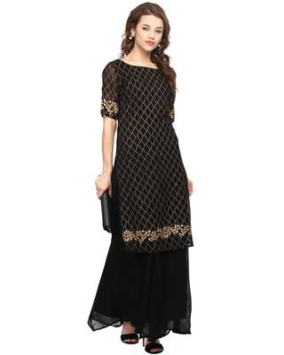 Black printed georgette stitched kurtas-and-kurtis 1