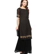 Black printed georgette stitched kurtas-and-kurtis