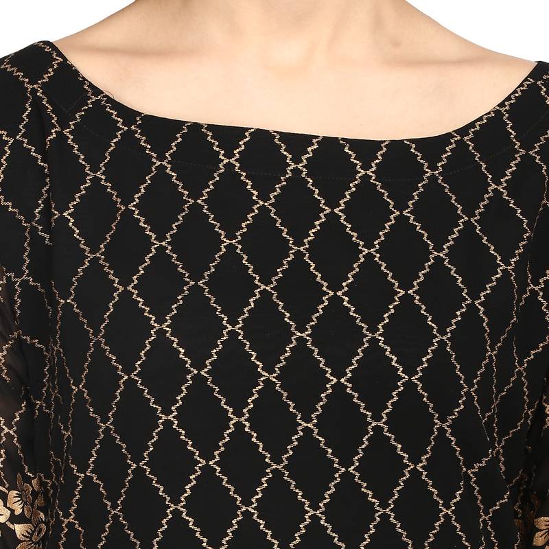Black printed georgette stitched kurtas-and-kurtis