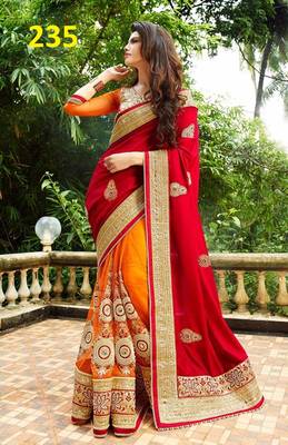 Red embroidered faux georgette saree with blouse 1