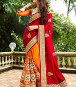 Red embroidered faux georgette saree with blouse