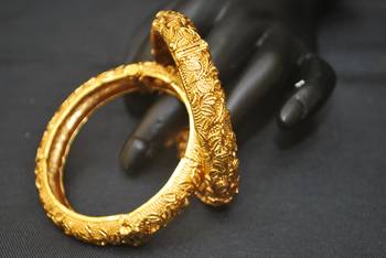  Copper base intricately carved pair of bangles 1