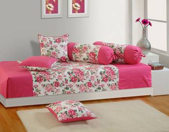 Pink and Magenta Colour Floral Diwan Set with Bolster and Cushion Covers 1