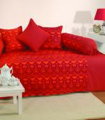 Orange and Magenta Colour Ethnic Diwan Set with Bolster and Cushion Covers