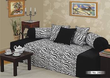 Black and White Colour Zebra Pattern Diwan Set with Bolster and Cushion Covers 1