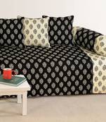 Black and Off White Colour Ethnic Diwan Set with Bolster and Cushion Covers