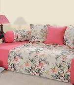 Pink and Peach Colour Floral Diwan Set with Bolster and Cushion Covers