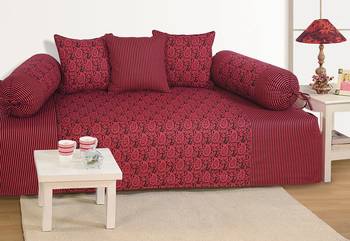 Wine and Black Colour Ethnic Diwan Set with Bolster and Cushion Covers 1