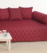 Wine and Black Colour Ethnic Diwan Set with Bolster and Cushion Covers