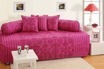 Pink and Magenta Colour Floral Diwan Set with Bolster and Cushion Covers 1