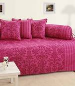 Pink and Magenta Colour Floral Diwan Set with Bolster and Cushion Covers