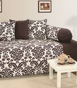 Brown and Off White Colour Floral Diwan Set with Bolster and Cushion Covers