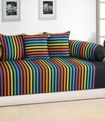 Blue and Yellow Colour Stripes Diwan Set with Bolster and Cushion Covers