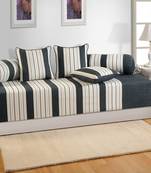 Black and Cream Colour Stripes Diwan Set with Bolster and Cushion Covers