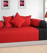 Black and Red Colour Stripes Diwan Set with Bolster and Cushion Covers